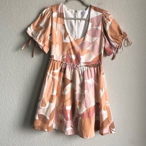 Girl and the Sun Avery Spice Leaf Mini Dress Puff Short Sleeve